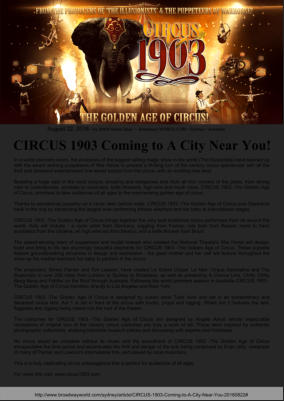 PRESS REVIEW - CIRCUS 1903 - THE GOLDEN AGE OF CIRCUS - from August 22, 2016 by BROADWAY WORLD.COM, Sydney, Australia
